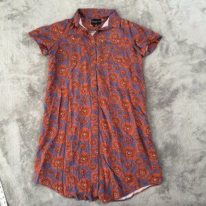 Wildfang The Empower Shirt Dress Women's LARGE Floral Blue Orange